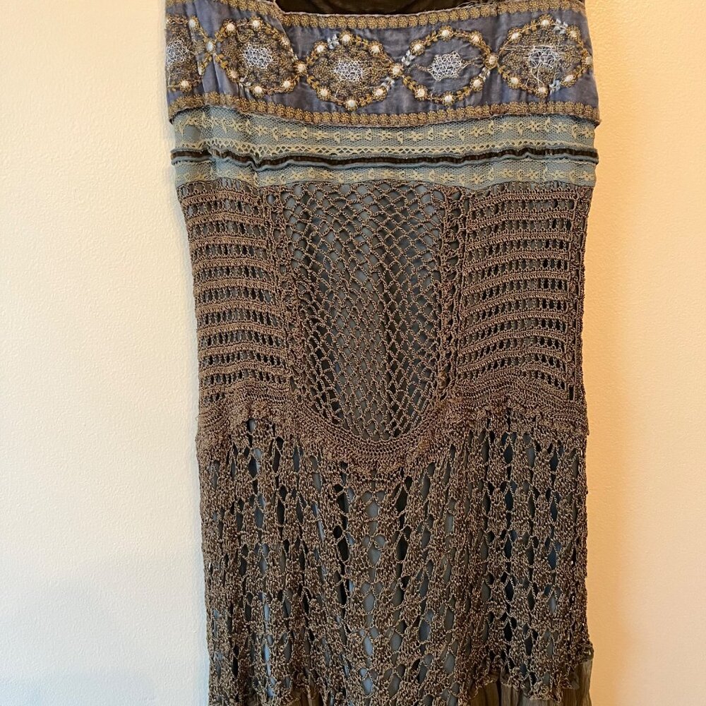 Hale Bob Emerald Green Lace Crochet 90s Vintage Velour Dress Embroidered Sz Med - Picture 4 of 9